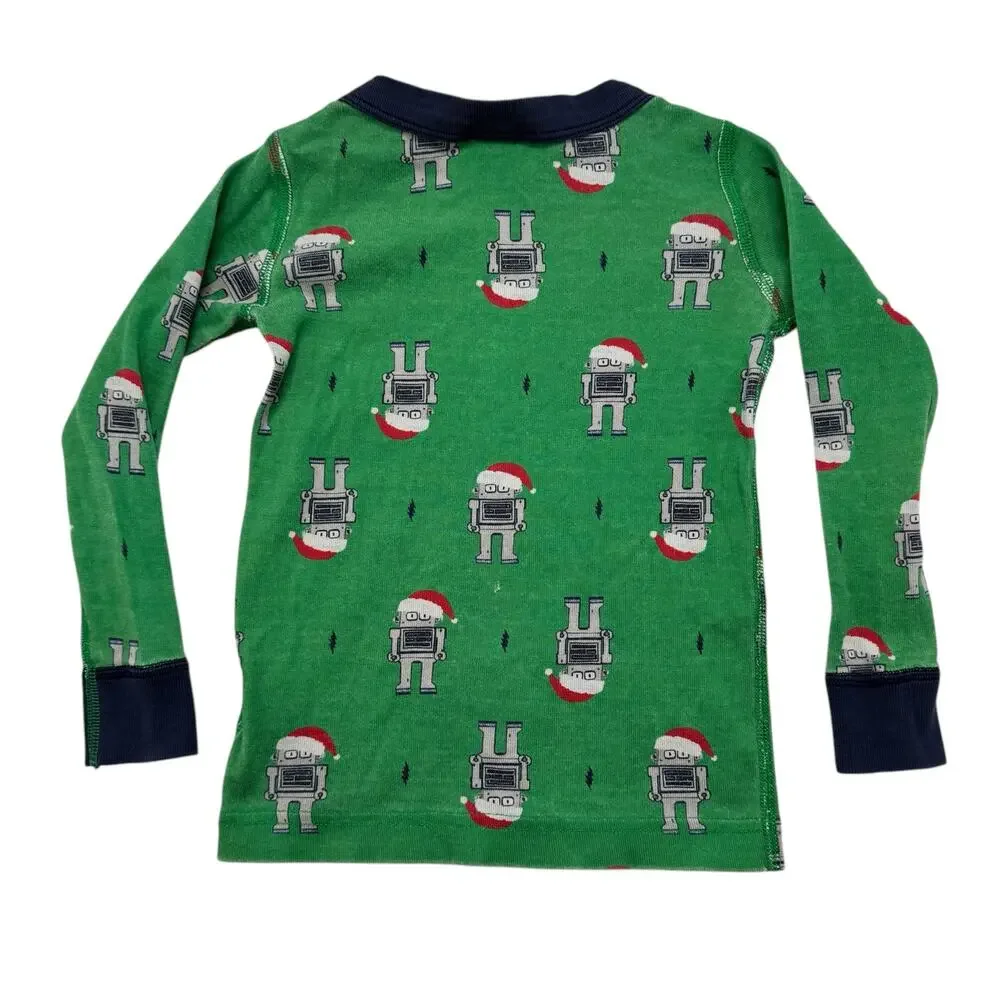 HANNA ANDERSSON Robot Christmas Cotton Pajama Top Size 3 90 Toddler Kids Green